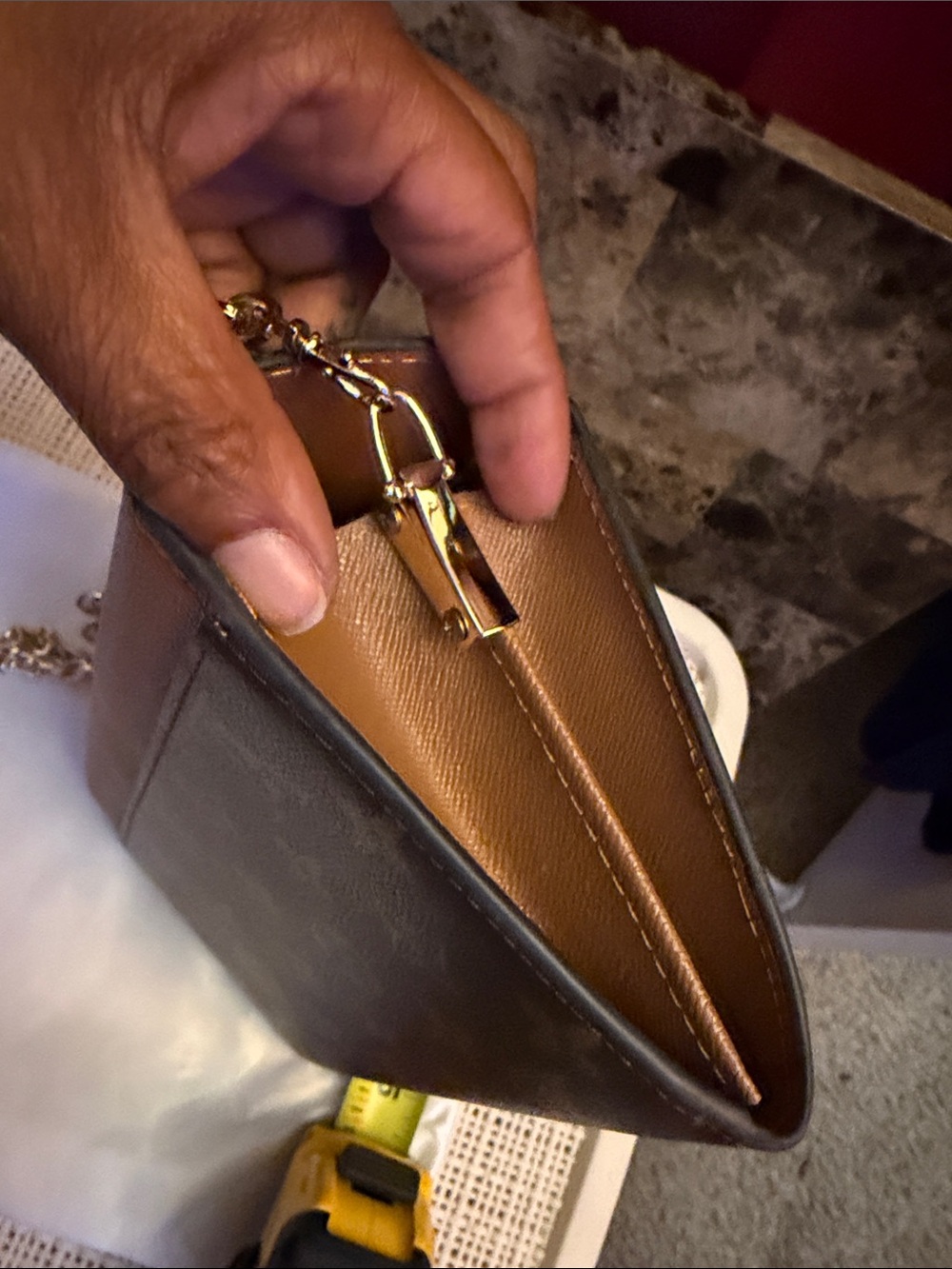 Brown Monogram Crossbody with Gold Chain - Picture 11 of 14